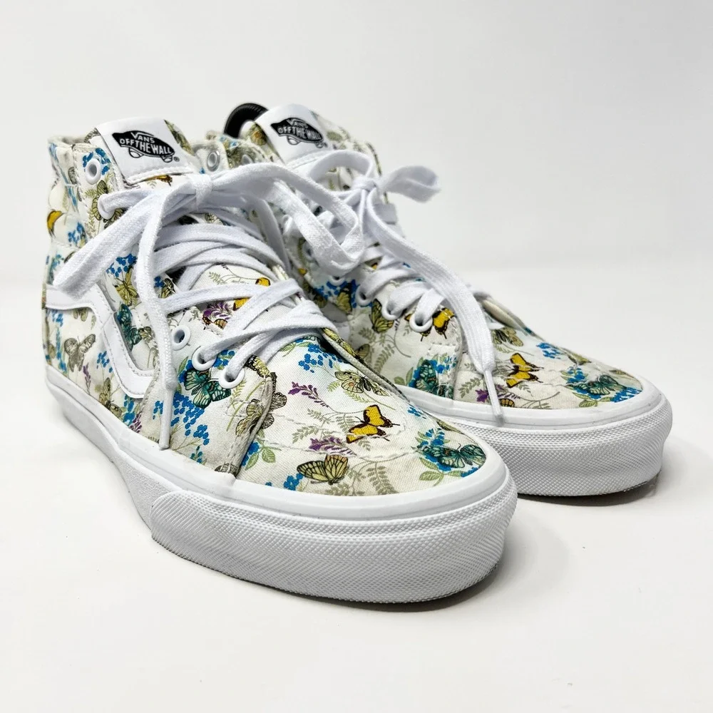 Vans Sk8-Hi Butterfly Floral White High Top Sneakers Mens Size 8 Womens 9.5